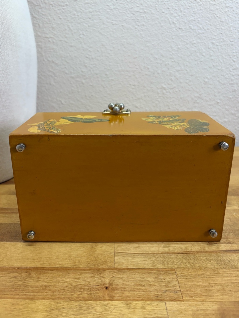 Vintage Butterfly Decoupage Wooden Box Purse Lucite Handle Vanity Case MCM - Picture 12 of 14